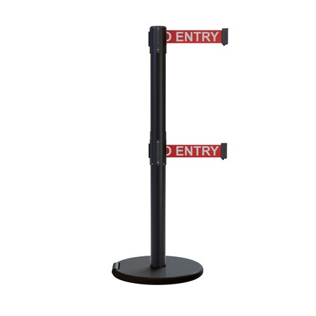 Montour Line Retractable Double Belt Rolling Stanchion, Red, 9 ft Length, 2.5 ft Post Height P400DRL-BK-NOENRW-90
